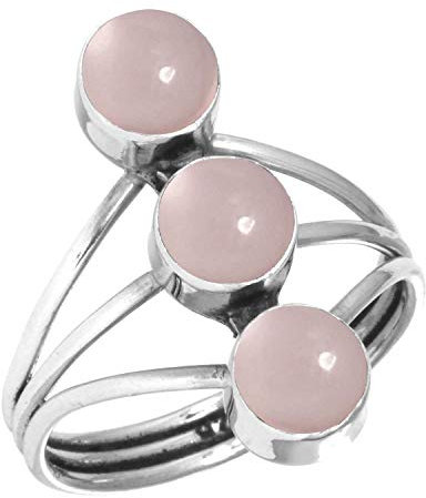Jeweloporium Silberring mit rosa Rosenquarz, Größe 65 (20,7), 925er Sterlingsilberring für Damen, runder Edelstein, handgefertigter Schmuck