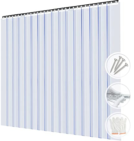 Acepunch Cortina de Puerta Transparente de PVC Kit de Tira de plástico Liso 91cmx213cm Impermeable estándar para congeladores comerciales almacenes garajes Control de plagas Vinilo Resistente AP1173