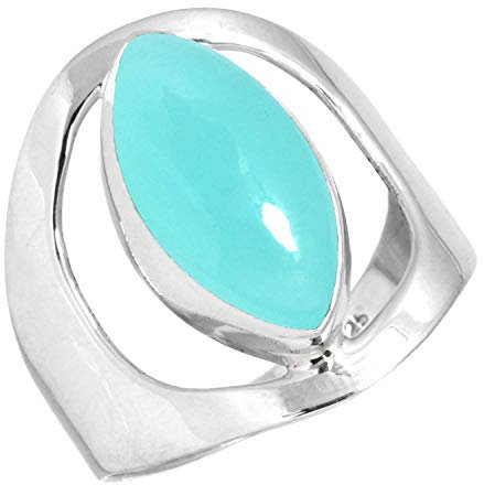 Jeweloporium Aqua Chalcedon Silberring Größe 56 (17,8), 925 Sterling Silber Ring für Damen, Marquise Stein Boho Schmuck
