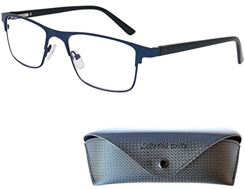 Mini Brille - Occhiali Anti Luce Blu con Lenti Rettangolari, Custodia in Omaggio, Dettagli in Acciaio Inox (il Blu scuro sembra Nero), Computer Occhiali da Lettura Occhiali Uomo e Donna +1.5 Diottrie