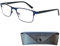 Metall Anti Blaulicht Brille Lesebrille mit rechteckigen Gläsern, Etui, Edelstahl Rahmen (Dunkelblau wie Schwarz), Eckige Blaulichtfilter Brille Herren und Damen +1.5 Dioptrien