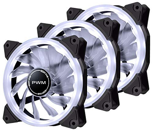 EZDIY-FAB Ventilateur Annulaire à Del de 120 mm,Ventilateur à Del pour Boîtier de PC,Refroidisseur d'UC et Radiateurs,Blanc 4 Broches 3 Pack