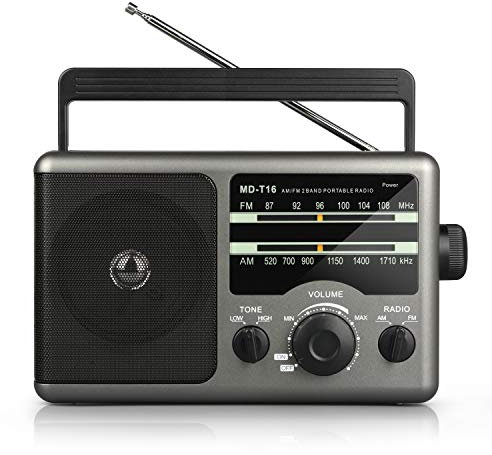 AM FM Portable Radio Transistor Radio with 3.5mm Earphone Jack, Hight/Low Tone Mode, Big Speaker, AC Power or Battery Operated by 4 D Cell Batteries for Home and Outdoor