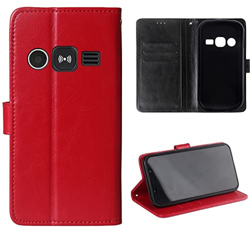 Lankashi Stand Premium Retro Business Flip Leather Case Protector Bumper For Doro 1360/1361 / 1362 2.4 TPU Silicone Protection Phone Cover Skin Folio Book Card Slot Wallet Magnetic（Red）