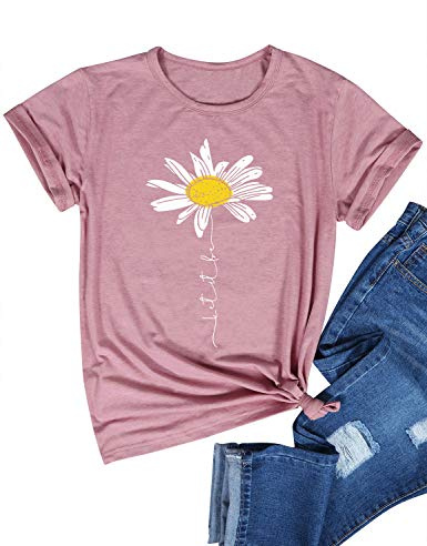 Dresswel Women Let It Be T Shirt Daisy Flower Graphic Print T-Shirt Tops | Crew Neck Short Sleeve Floral Tee Shirts