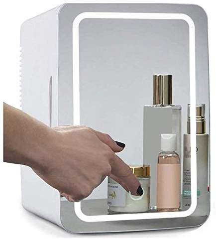 YFY 2-in-1-Make-up Spiegel Skin Care Kühlschrank mit LED-Licht Compact tragbare Kühlbox for Schlafzimmer Office Dorm Auto - Ideal Hautpflege und Kosmetik