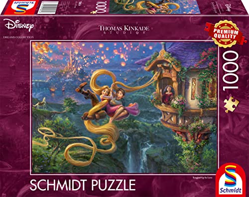 Schmidt Spiele 58034 Thomas Kinkade, Disney, Rapunzel, Tangled up in Love, 1000 Teile Puzzle