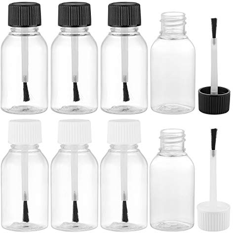 BENECREAT 20 Packung 30 ml leere nachfüllbare Nagellackflasche aus Kunststoff mit weicher Schwarz Weiß Bürstenkappe für Nail Art Craft Paint