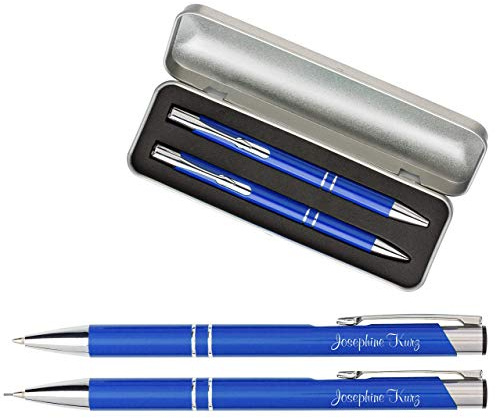 Schmalz® Kugelschreiberset Kugelschreiber und Druckbleistift mit Gravur Geschenk hochwertig | bestandene Prüfung Geschenk | personalisierte | blauschreibend (blau, mit Gravur)