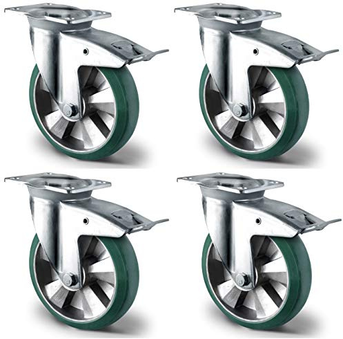 CASCOO SETTHP5EWC200BAX7D0N Rollensatz Lenkrolle mit Total-Feststeller, CASCOO Schwerlast, Ø 200 mm, PUlastic