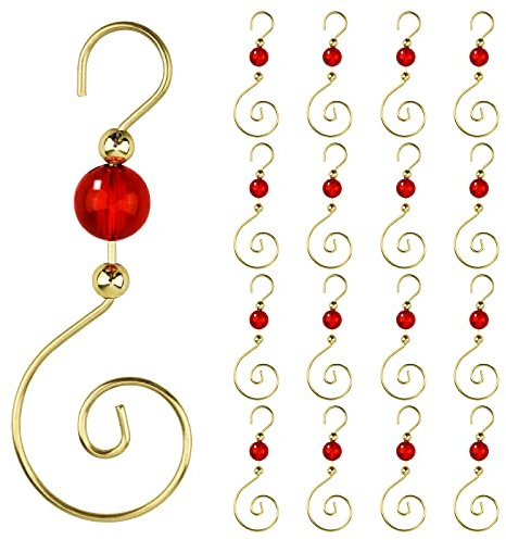 INCREWAY - Ganci ornamentali per Natale, 30 pezzi, a forma di S, in metallo, con perline rotonde in cristallo