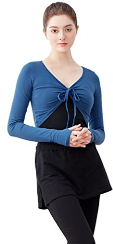 Daydance Mädchen Damen Tanz-Top Wrap Baumwolle Cardigan Shrug Sweater für Ballett, Blauer Pullover, XX-Large