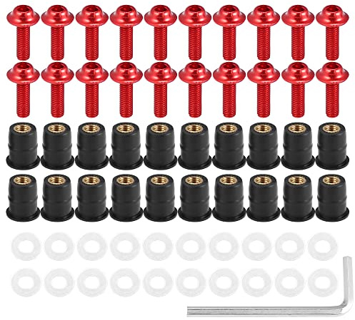 Motoforti 20pcs M5 Moto Pare-Brise Vis Carénage Pare-Brise Boulon Rouge