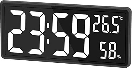 Milageto LED-Wanduhr 3-Stufen-Dimmer-Helligkeit mit Innentemperatur und Luftfeuchtigkeit 12/24H Elektronische Uhr mit großer Zahl für am Bett, Weiß