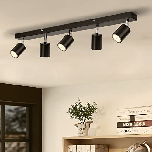 Gr4tec Spotlights Ceiling Lights 5 Way, Black Ceiling Lights Including 5 x 6W GU10 Bulbs Warm White 2700K 550lm, Rotatable Spotlight Bar, Modern Kitchen Light Fittings for Bedroom Living Room