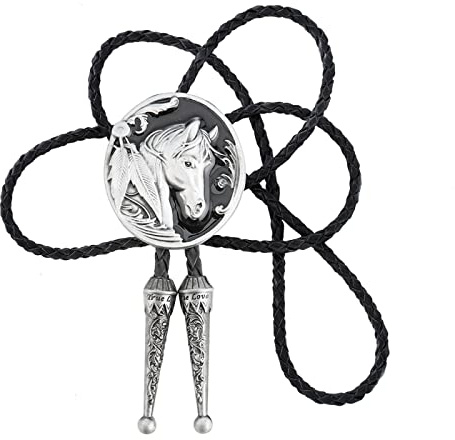 DELIGUO Bolo Ties Krawatte Für Herren - Western Cowboy Vintage Oval Horse Schmuck Krawatte, Fashion European American Herren Damen Accessoires Leder Krawatten Halsketten