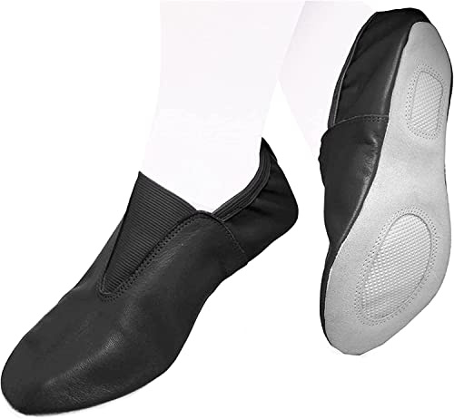 Adult Gymnastic Shoes - Trampoline & Tumbling - Agility Gym Shoes, Goat Leather Slip-on, Rubber Sole (8) Black