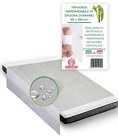 MammaVaiTra Traverse Impermeabili in Bambù - 80 x 100 cm (conf da 1 pz) - Made in Italy - Coprimaterasso Lettino Neonato