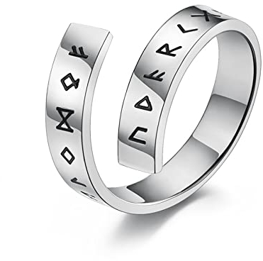 Herren Ringe Wikinger, Ehering Frau Silber Wikingerschrift Größe 7 Edelstahlbandring para Jubiläum Geburtstag