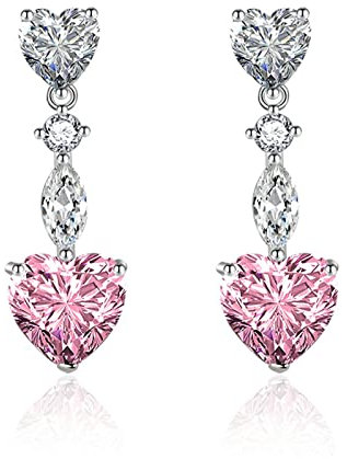 Orecchini Donna Zirconia, Orecchini Da Donna In Argento Placcato con Cuore Rosa Zirconia Cubica Orecchino