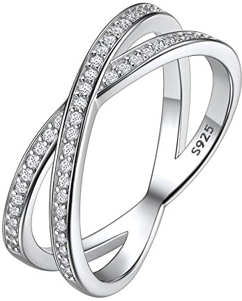 Suplight Damen Ring in 925 Sterling Silber Wickelring X mit Zirkonia Kristallen Verlobungsringe Paar Herren Silberring Modeschmuck Größe 67