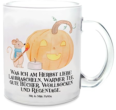 Mr. & Mrs. Panda Teetasse Kürbis Maus - Geschenk, Tasse mit Henkel, Martinssingen, Halloween Deko, Teebecher, Teeglas, Trick or Treat, Deko, Teetasse