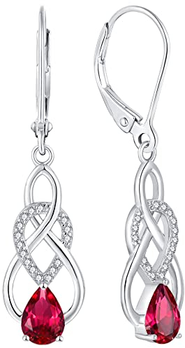 YL Damen Unendlichkeit Keltischer Knoten Tropfen Ohrringe 925 Sterling Silber Juli Geburtsstein Rubin Ohrringe