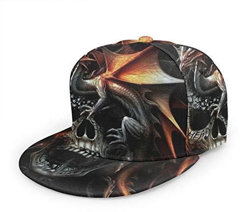 Oaieltj Unisex Baseball Cap Damen Herren Verstellbare Snapback Flache Bill Brim Baseball Cap, Coole Hip Hop Hat, Drache und Totenkopf, One size
