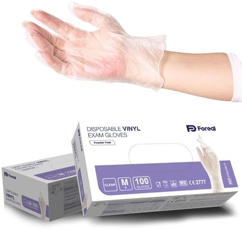 ETIK Guanti Vinile Monouso Trasparenti, Scatola Da 100 pz., Guanti Dispositivo Medico, DPI di III Categoria, Rischio Chimico, Elasticizzati Senza Polvere, Uso Alimentare, Certificati CE (M)
