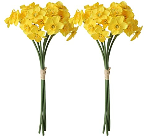 Sanfiyya Künstliche Narzissen-Blumen, dekorative künstliche Narzissen, die echt Aussehen, Frühlingsseiden-Narzissen-Blumendekoration, 2 Bündel von 12, DIY-Blumenarrangements, Tischdekoration, gelb