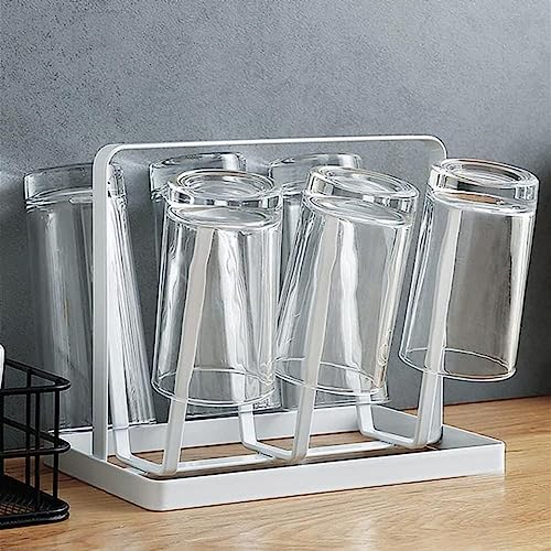 Uten Cup Drying Rack, Bottle Draining Stand, Mugs Glasses Organizer with 6 Cups Silicone Protective Hooks, Non-Slip Bottle Kitchen Countertop