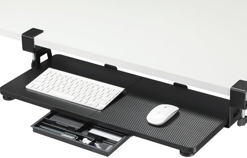 ETHU Office-Keyboard-Drawers Tastaturauszug Tastaturablage 68 x 30 cm mit C-Klemmhalterung, Untertischmontage Tastaturauszug Ergonomische Computer-Tastaturablage für Zuhause und Büro