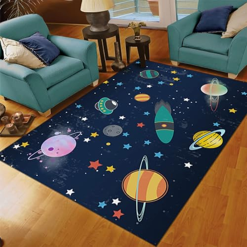 Teppiche Gegend 40 x 60cm, Universum Planet Galaxie Kinderzimmer Teppiche, Rakete Raumschiff Sterne Kinder Klassenzimmer Teppich, Schützen Bodenbelag Für Wohnzimmer Schlafzimmer Zimmer Kinderzimmer