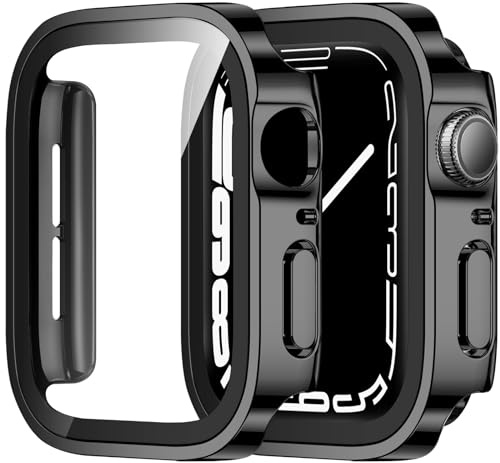 ZZDZZ 2 Piezas Funda Compatible con Apple Watch SE Series 6 Series 5 Series 4 40mm con Protector de Pantalla Vidrio Templado, HD Ultra Thin PC Dura Estuche Protector para iWatch 40mm (Negro)