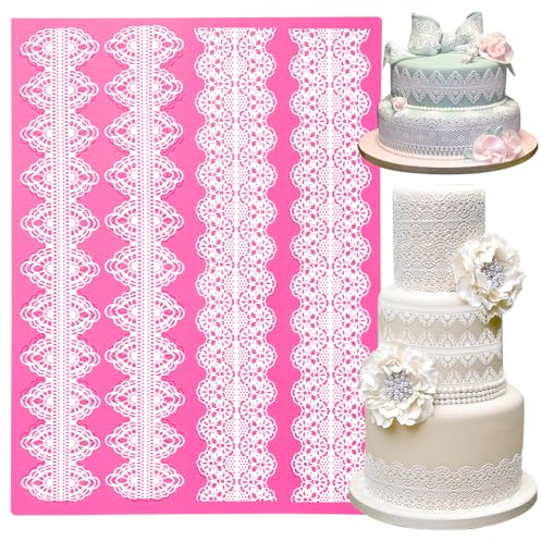 Silikonform Spitzerahmen Fondantform Bordüren groß 4 Reihen Silikonmatte für symmetrische Kuchen Filigran