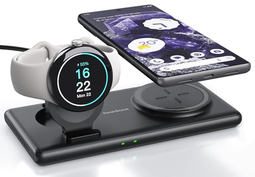 SwanScout Wireless Charger for Pixel 9 Pro Fold and Pixel Watch(Not for Pixel Watch 2),SwanScout 502G, 2 in 1 Wireless Charging Station for Pixel 9 Pro XL/8/7/6, Charger Pad Stand for Pixel Buds Pro