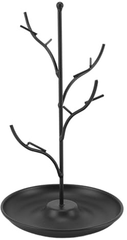Luqeeg Ast-Schmuckständer, Eisen-Schmuckständer, Schmuck-Organizer-Ständer, Baumturmständer für Ring, Ohrringe, Halskette, Armband, Metall-Schmuckbaumhalter, Schmuckständer (BLACK)