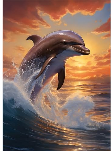 DPHERO Delphin Diamant Painting Bilder für Erwachsene Anfänger,5D Sonnenuntergang Diamond Painting Set,DIY Strass Bilder Diamant Kunst Kits,Runde Steine Diamant Painting für Zuhause Dekor 30x40 cm