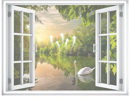 Fliegengitter Fenster 115x155cm ohne Bohren Klebmontage | Durchsichtig | Insektenschutz Fenster Fliegenvorhang Moskitonetz,für Wohnzimmer- und Küchenfenster,Weiß