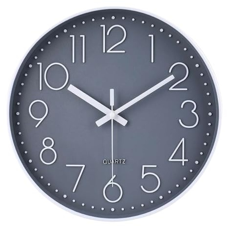 Tyme Wanduhr 30cm mit schleichender Sekunde ohne Tickgeräus Quartz Modern Rund für Büro, Wohnzimmer, Küche, Schule und Kinderzimmer