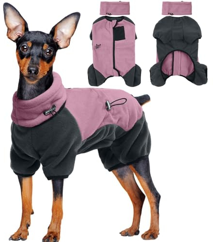 Dog Winter Jacket, Fleece Jumper with Legs Warm Pullover with Removable Scarf/Neck Warmer Dog Pyjamas Puppy Sweaters Turtleneck Winter Warm(Pink, XS)