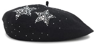 KARL LAGERFELD Damen Star Power Karl Beret Hat Beanie-Mütze, Schwarz, Einheitsgröße