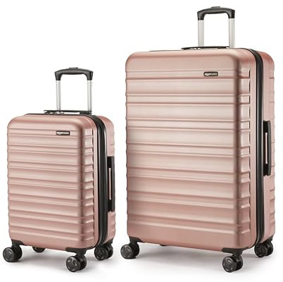 Amazon Basics Lot de 2 valises Rigides et Extensibles (55, 78 cm), Coque en ABS Anti-rayures, 4 Roulettes Pivotantes, Or Rosé