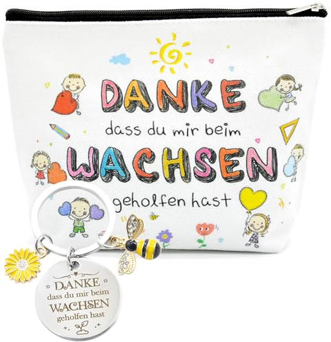 RFBEUTEL Kindergarten Abschiedsgeschenk Leinwand Make-Up Taschen mit Schlüsselanhänger Erzieherin Lehrerin Weihnachten Geschenkideen