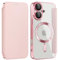 ZQYFCDZ Magnetische Hülle für iPhone 16 Kompatibel mit MagSafe, PU-Leder Flip Portemonnaie mit Kartensteckplatz, Transparente Handyhülle für iPhone 16, Rosa