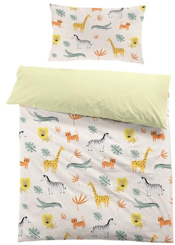 MUSOLEI Kinderbettwäsche 120x150 Tiere Bettwäsche Kinder Mädchen Jungen Waldtiere Löwe Krokodil Zebras Giraffe 3D-Druck Mikrofaser Bettbezug 1 Kissenbezug 40x60 Bettwäsche-Set für Einzelbett