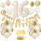 16. Geburtstag Deko Beige - Luftballon Deko für Damen und Frauen - Beige Weiß Gold Luftballons mit Banner und Tortendeko für Dekoration