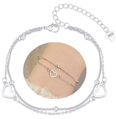 GEMAURA Herz Armband Silber 925 Damen,Verstellbares Layering Armband Gold Armband Rosegold Freundschaftsarmband Schmuck Geschenke für Frauen Mädchen