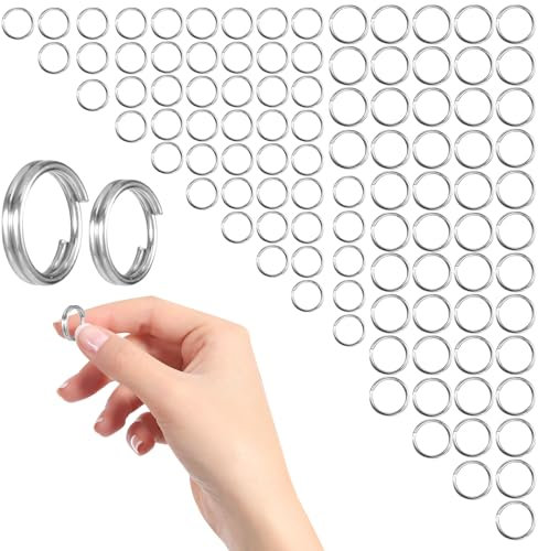 Lot de 100 petits anneaux pour le bricolage - Porte-clés avec double boucle - Petits anneaux en métal - En acier inoxydable - Pour la maison, le bricolage (6 mm, 8 mm)
