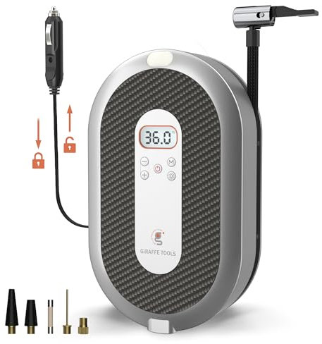 Giraffe Tools compresseur à air portatif, 150 PSI gonfleur pneus Voiture Pompe, 13ft câble d'alimentation, avec manomètre numérique, arrêt Automatique et éclairage d'urgence LED